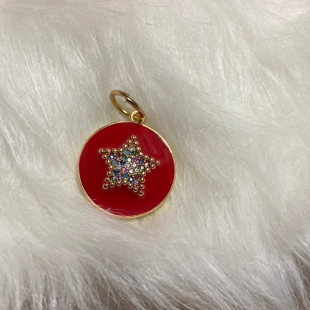 Oak & Ivy Enamel Rainbow Star Pendant Red NWT